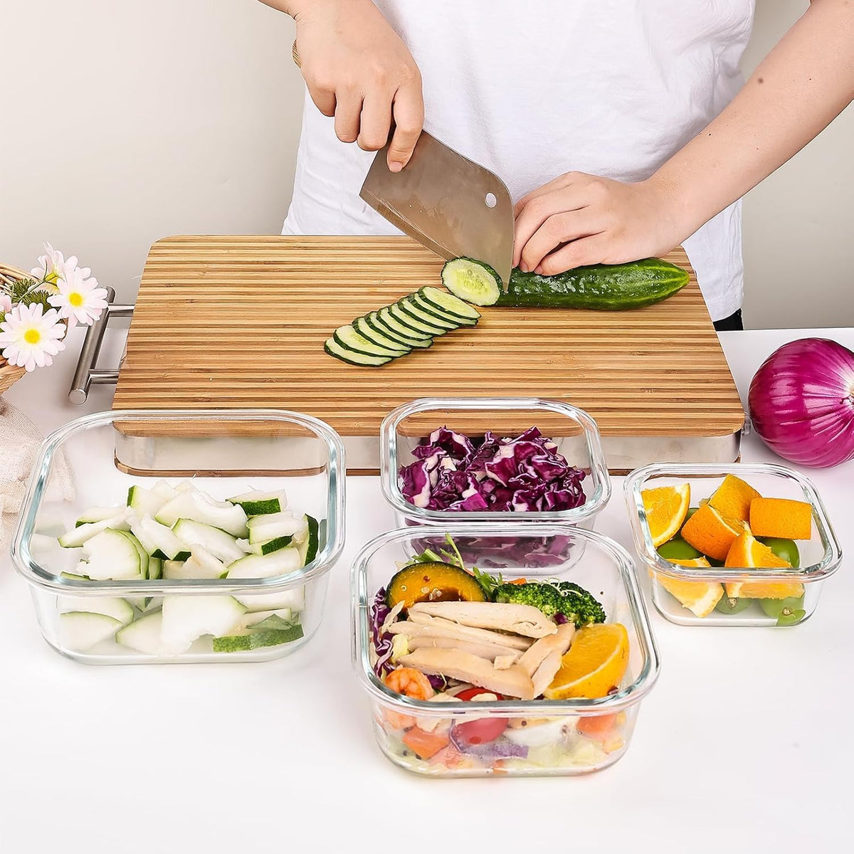 Glass Food Storage Containers with Lids, Meal Prep Containers, Airtight Bento Boxes with Leak Proof Locking for Microwave, Oven, Freezer and Dishwasher, BPA Free
