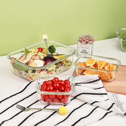 Glass Food Storage Containers with Lids, Meal Prep Containers, Airtight Bento Boxes with Leak Proof Locking for Microwave, Oven, Freezer and Dishwasher, BPA Free