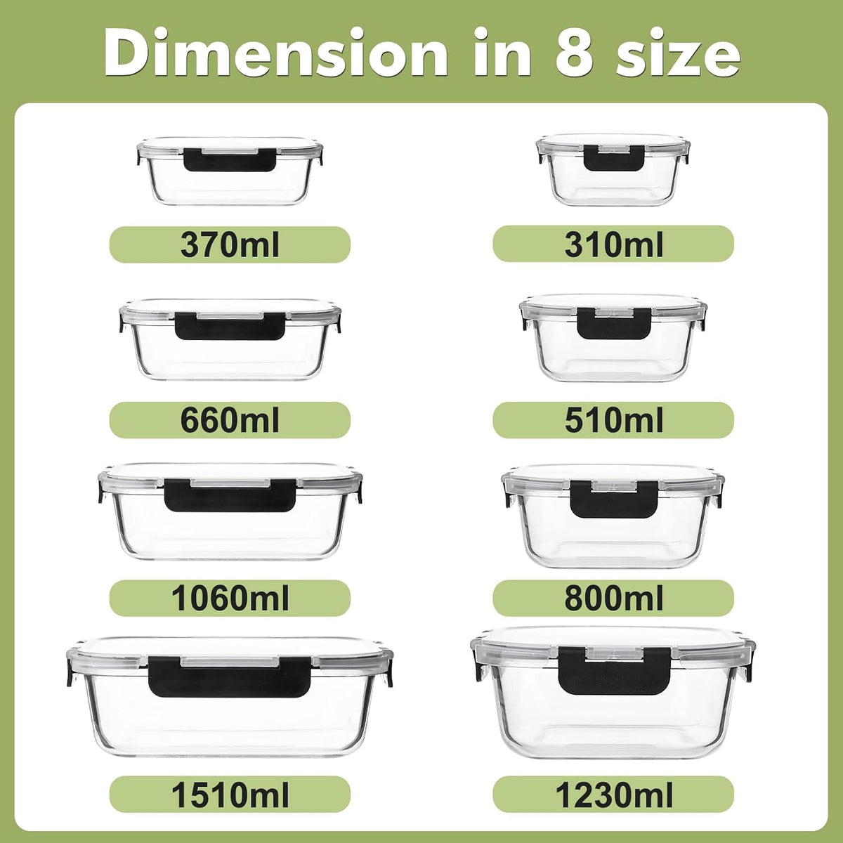 Glass Food Storage Containers with Lids, Meal Prep Containers, Airtight Bento Boxes with Leak Proof Locking for Microwave, Oven, Freezer and Dishwasher, BPA Free