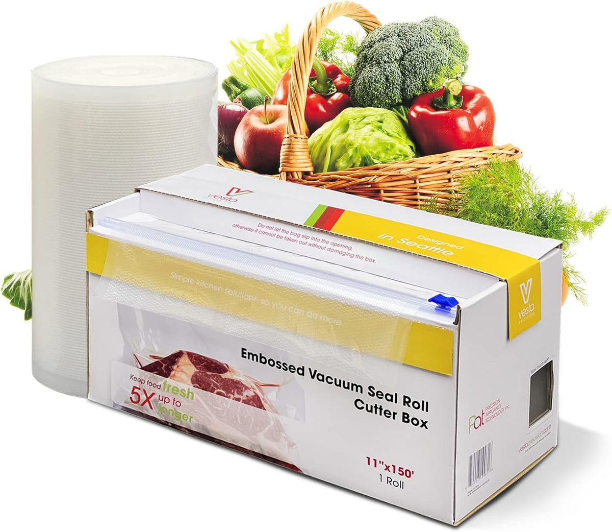 11" x 150' Vacuum Sealer Bags for Food Saver, Rolls with Cutter Dispenser