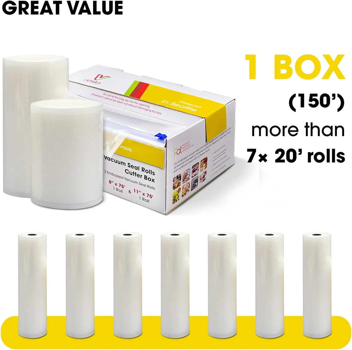 11" x 150' Vacuum Sealer Bags for Food Saver, Rolls with Cutter Dispenser