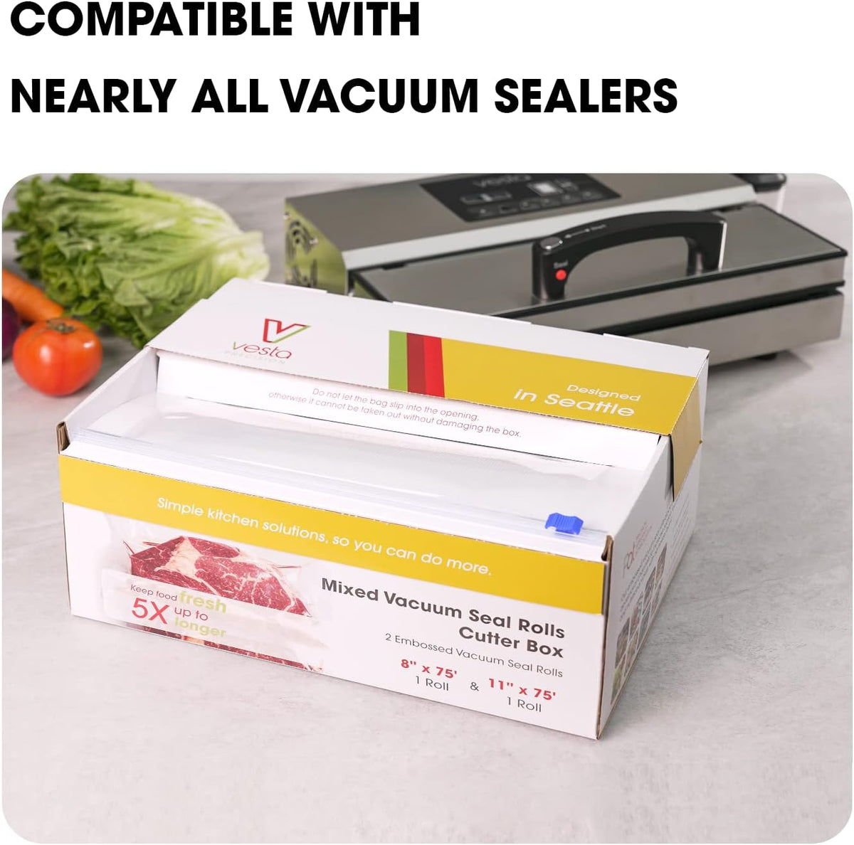 11" x 150' Vacuum Sealer Bags for Food Saver, Rolls with Cutter Dispenser