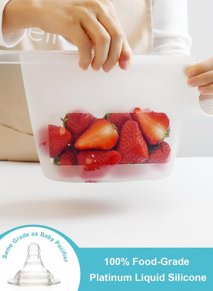 Reusable Silicone Food Storage Bags (Set of 4), Dishwasher Oven Microwave Freezer Safe, Eco-Friendly 100% Platinum, Leakproof Sous Vide Bags, Premium Lunch Containers, 2 Snack 2 Sandwich, Mixed