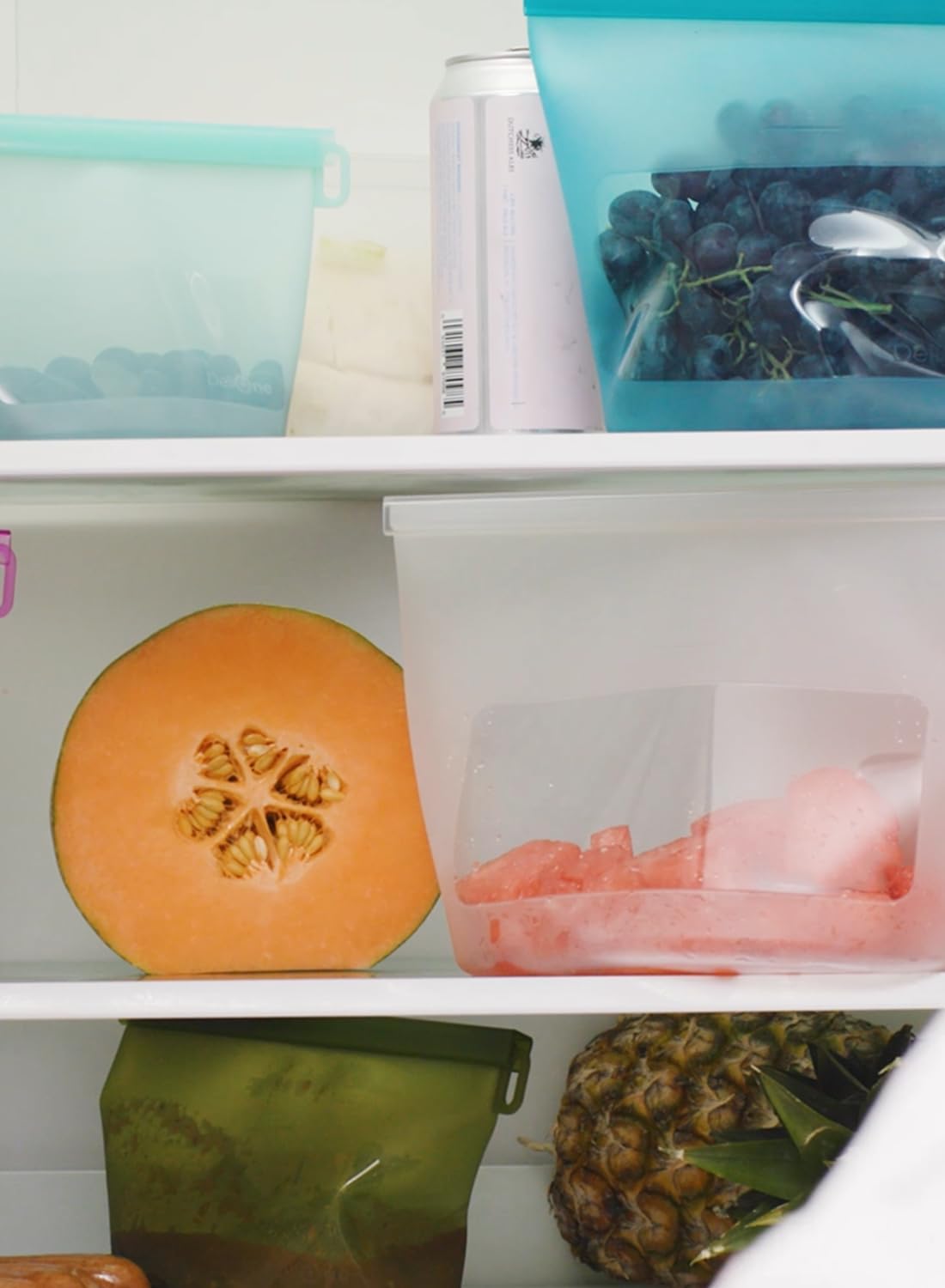 Reusable Silicone Food Storage Bags (Set of 4), Dishwasher Oven Microwave Freezer Safe, Eco-Friendly 100% Platinum, Leakproof Sous Vide Bags, Premium Lunch Containers, 2 Snack 2 Sandwich, Mixed