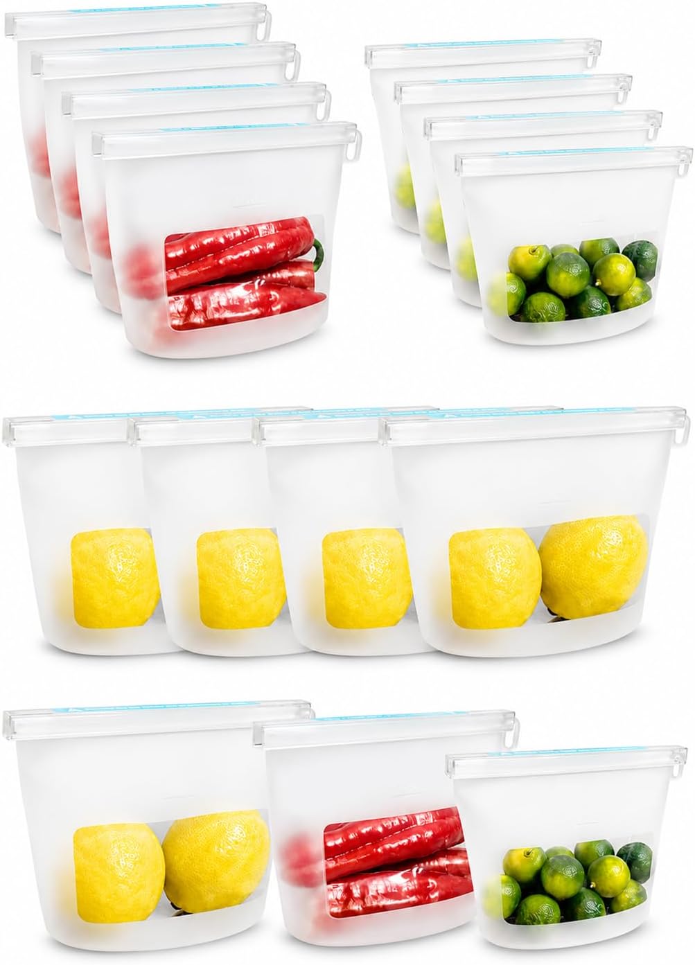 Reusable Silicone Food Storage Bags (Set of 4), Dishwasher Oven Microwave Freezer Safe, Eco-Friendly 100% Platinum, Leakproof Sous Vide Bags, Premium Lunch Containers, 2 Snack 2 Sandwich, Mixed