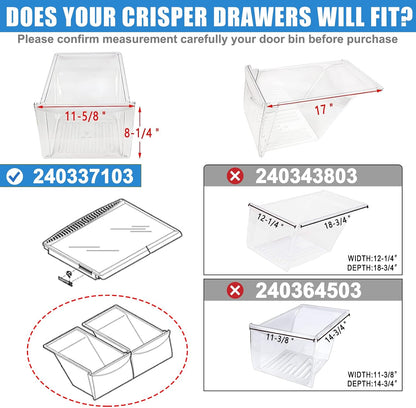 [2 PACK] UPGRADED 240337103 Crisper Drawer Compatible With Frigidaire Drawer Replacement 2403371 kenmore Refrigerator Drawers Frigidaire Crisper Drawer Replacement AP2115741 240337102 Crisper Bins