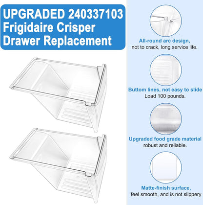 [2 PACK] UPGRADED 240337103 Crisper Drawer Compatible With Frigidaire Drawer Replacement 2403371 kenmore Refrigerator Drawers Frigidaire Crisper Drawer Replacement AP2115741 240337102 Crisper Bins