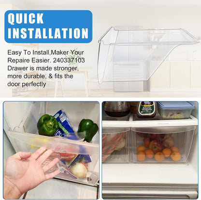 [2 PACK] UPGRADED 240337103 Crisper Drawer Compatible With Frigidaire Drawer Replacement 2403371 kenmore Refrigerator Drawers Frigidaire Crisper Drawer Replacement AP2115741 240337102 Crisper Bins