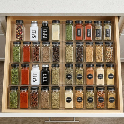 8-Pack Clear Seasoning Rack for Drawer, Expandable Acrylic Spice Drawer Organizer (13 to 26 Inches) Holds up to 56 Jars, Kitchen Spice Rack for Drawers Storage