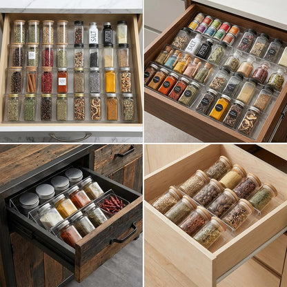 8-Pack Clear Seasoning Rack for Drawer, Expandable Acrylic Spice Drawer Organizer (13 to 26 Inches) Holds up to 56 Jars, Kitchen Spice Rack for Drawers Storage