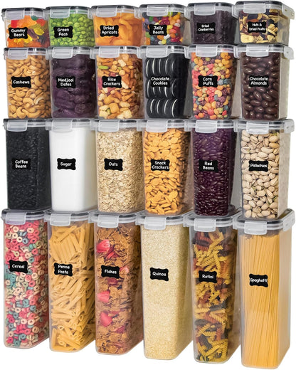 Kitchen Storage Containers with Lids, 48 PCS Airtight Food Storage Containers, Plastic Kitchen Containers, Pantry Containers for Cereal, Dry Food, Includes Labels, Marker & Measuring Spoons