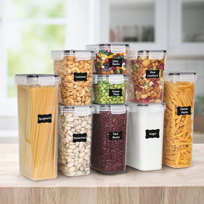 Kitchen Storage Containers with Lids, 48 PCS Airtight Food Storage Containers, Plastic Kitchen Containers, Pantry Containers for Cereal, Dry Food, Includes Labels, Marker & Measuring Spoons