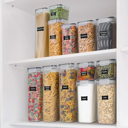 Kitchen Storage Containers with Lids, 48 PCS Airtight Food Storage Containers, Plastic Kitchen Containers, Pantry Containers for Cereal, Dry Food, Includes Labels, Marker & Measuring Spoons