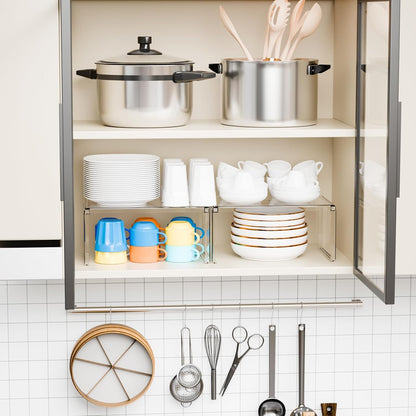 2 Pack Acrylic Cabinet Organizer,2 Tier Stackable Shelves for Cabinets,RV Pantry Organization,Counter Space Saver Desk Organizers,Cupboard Shelf and Cabinet Stand & Risers for Mug,Cup,Dish