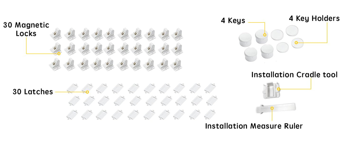 Adhesive Magnetic Cabinet Locks (12 Locks and 2 Keys)