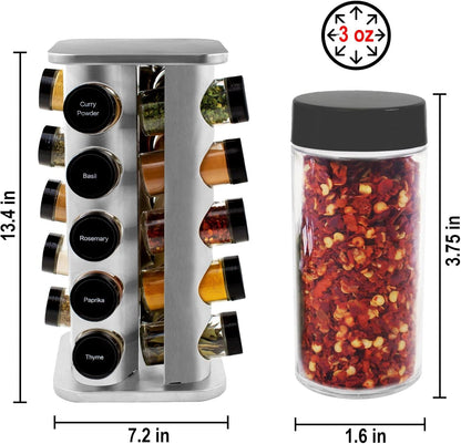 20 Jar Rotating Spice Rack with Spices Included & 5-Year Free Spice Refill Program – Stainless Steel Countertop Spice Rack with 3 oz Glass Jars | 5-Year Free Spice Refill Program, Stainless Steel Countertop, 3 oz Glass Jars