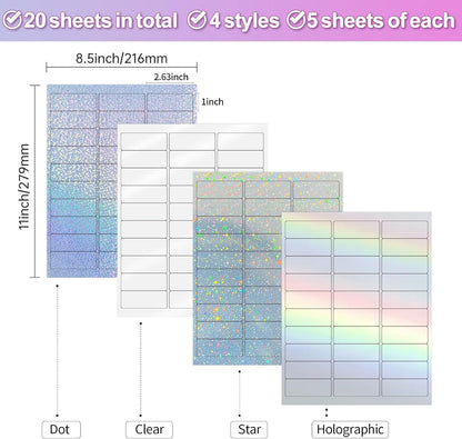 Transparent Stickers Labels - 2" x 4" Address Labels Mailing Stickers for Laser/Inkjet Printer 8.5"×11"- 20 Sheet