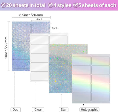 Transparent Stickers Labels - 2" x 4" Address Labels Mailing Stickers for Laser/Inkjet Printer 8.5"×11"- 20 Sheet