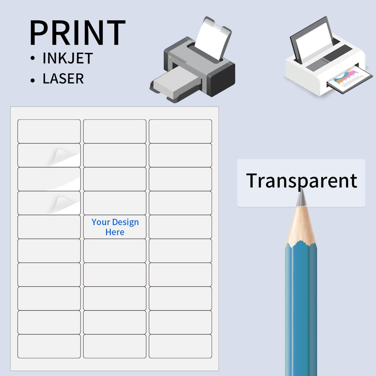 Transparent Stickers Labels - 2" x 4" Address Labels Mailing Stickers for Laser/Inkjet Printer 8.5"×11"- 20 Sheet