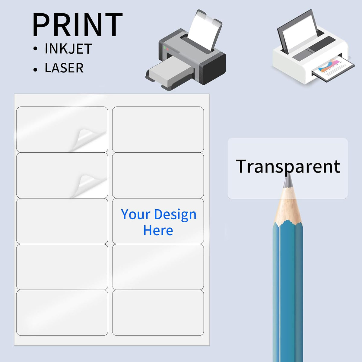 Transparent Stickers Labels - 2" x 4" Address Labels Mailing Stickers for Laser/Inkjet Printer 8.5"×11"- 20 Sheet