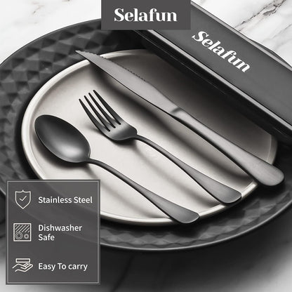 4-pieces Travel Set with Case Portable Silverware Utensils Set for work, Stainless Steel Reusable Flatware Set Cutlery Set for Camping Picnic Hiking Office (6.7inch, Matte Black)