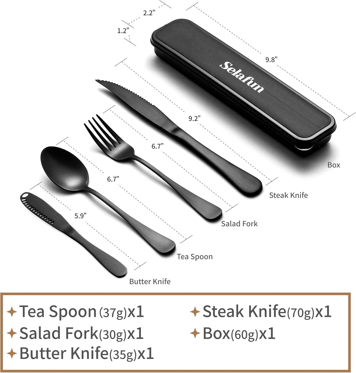 4-pieces Travel Set with Case Portable Silverware Utensils Set for work, Stainless Steel Reusable Flatware Set Cutlery Set for Camping Picnic Hiking Office (6.7inch, Matte Black)