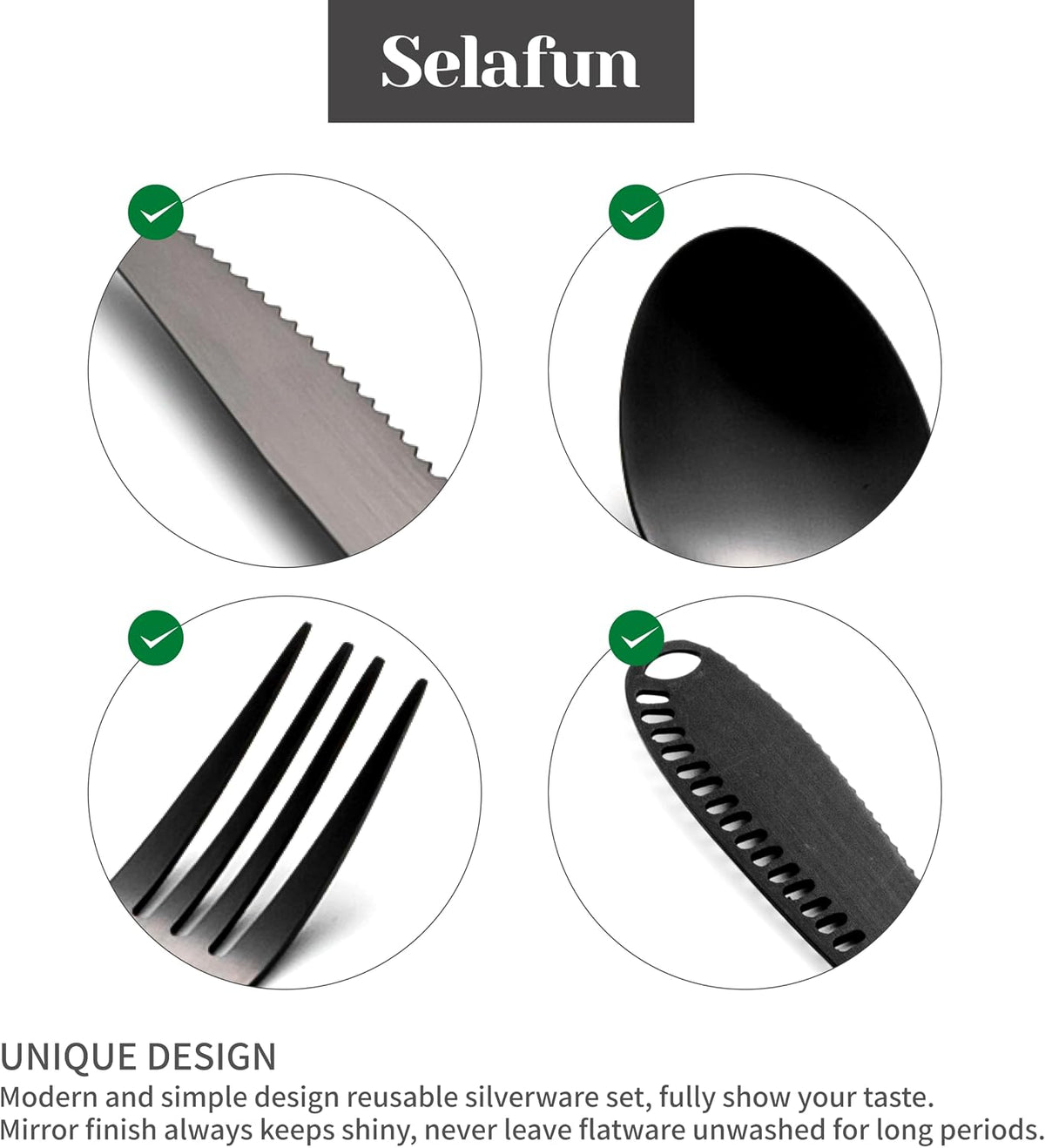 4-pieces Travel Set with Case Portable Silverware Utensils Set for work, Stainless Steel Reusable Flatware Set Cutlery Set for Camping Picnic Hiking Office (6.7inch, Matte Black)