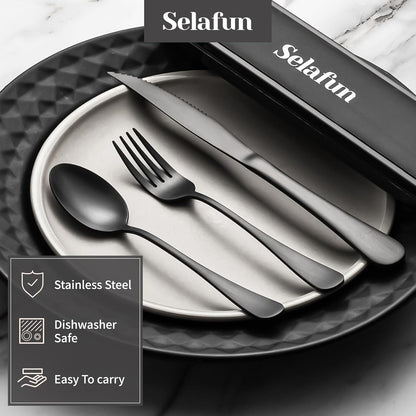 4-pieces Travel Set with Case Portable Silverware Utensils Set for work, Stainless Steel Reusable Flatware Set Cutlery Set for Camping Picnic Hiking Office (6.7inch, Matte Black)
