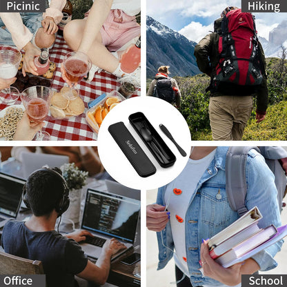4-pieces Travel Set with Case Portable Silverware Utensils Set for work, Stainless Steel Reusable Flatware Set Cutlery Set for Camping Picnic Hiking Office (6.7inch, Matte Black)