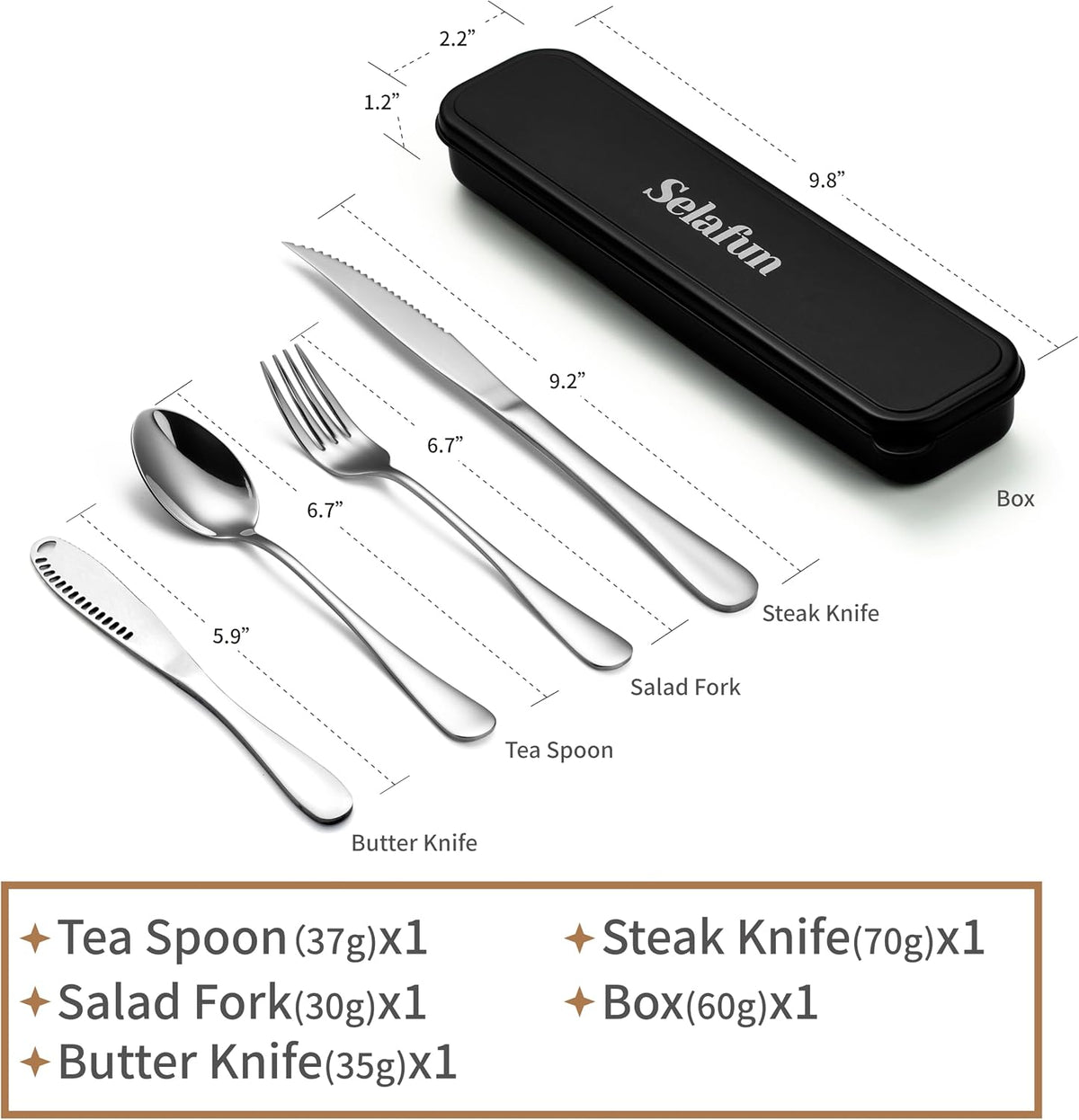 4-pieces Travel Set with Case Portable Silverware Utensils Set for work, Stainless Steel Reusable Flatware Set Cutlery Set for Camping Picnic Hiking Office (6.7inch, Matte Black)