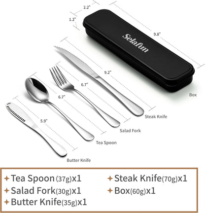 4-pieces Travel Set with Case Portable Silverware Utensils Set for work, Stainless Steel Reusable Flatware Set Cutlery Set for Camping Picnic Hiking Office (6.7inch, Matte Black)