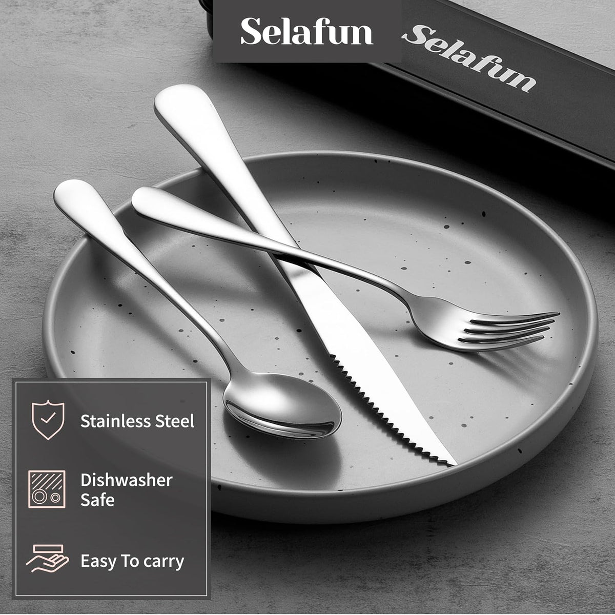 4-pieces Travel Set with Case Portable Silverware Utensils Set for work, Stainless Steel Reusable Flatware Set Cutlery Set for Camping Picnic Hiking Office (6.7inch, Matte Black)