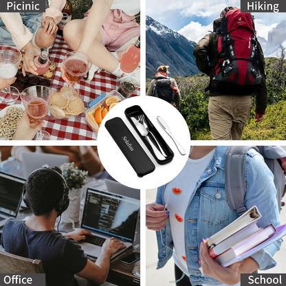 4-pieces Travel Set with Case Portable Silverware Utensils Set for work, Stainless Steel Reusable Flatware Set Cutlery Set for Camping Picnic Hiking Office (6.7inch, Matte Black)