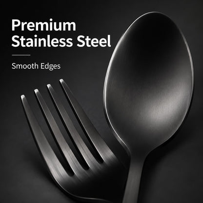 4-pieces Travel Set with Case Portable Silverware Utensils Set for work, Stainless Steel Reusable Flatware Set Cutlery Set for Camping Picnic Hiking Office (6.7inch, Matte Black)