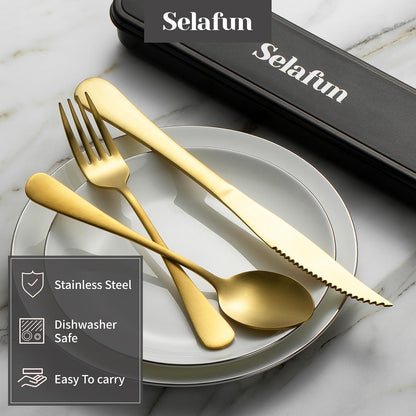 4-pieces Travel Set with Case Portable Silverware Utensils Set for work, Stainless Steel Reusable Flatware Set Cutlery Set for Camping Picnic Hiking Office (6.7inch, Matte Black)