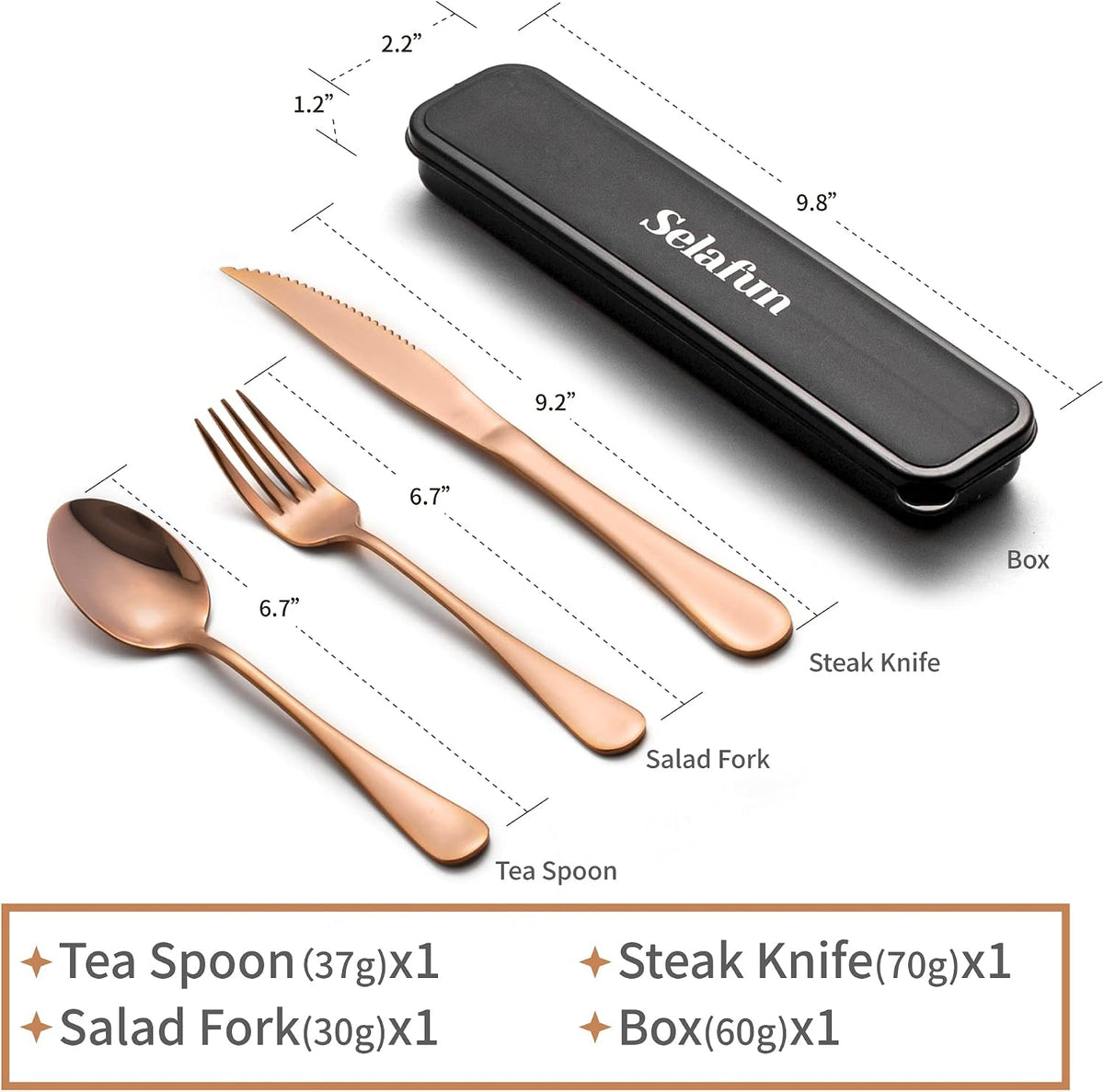 4-pieces Travel Set with Case Portable Silverware Utensils Set for work, Stainless Steel Reusable Flatware Set Cutlery Set for Camping Picnic Hiking Office (6.7inch, Matte Black)