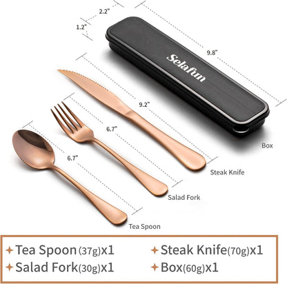 4-pieces Travel Set with Case Portable Silverware Utensils Set for work, Stainless Steel Reusable Flatware Set Cutlery Set for Camping Picnic Hiking Office (6.7inch, Matte Black)