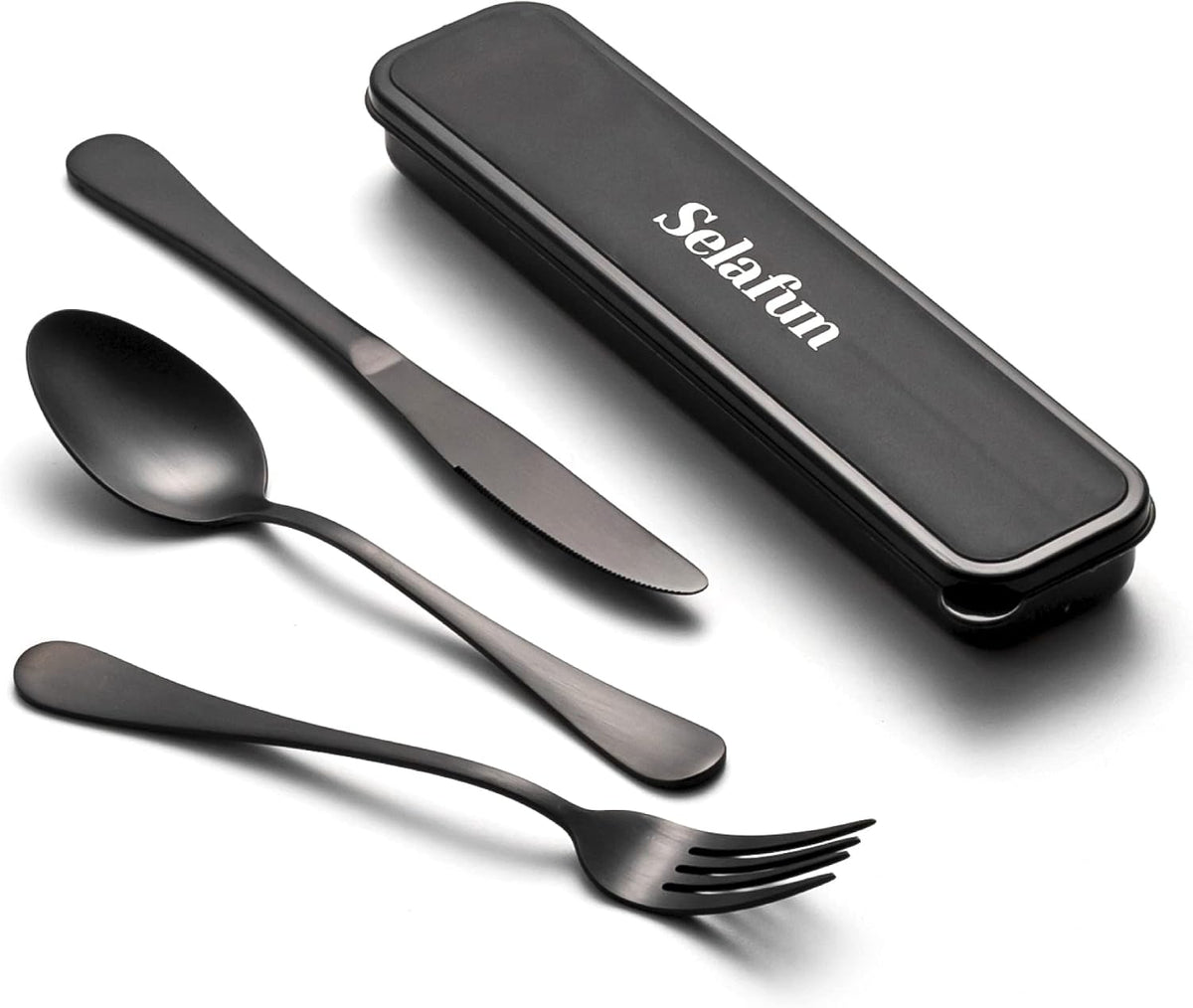 4-pieces Travel Set with Case Portable Silverware Utensils Set for work, Stainless Steel Reusable Flatware Set Cutlery Set for Camping Picnic Hiking Office (6.7inch, Matte Black)