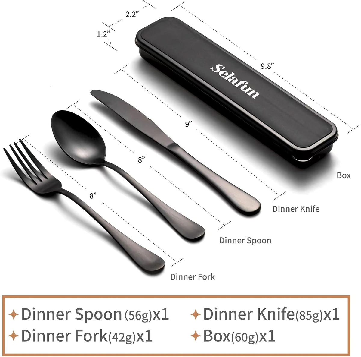 4-pieces Travel Set with Case Portable Silverware Utensils Set for work, Stainless Steel Reusable Flatware Set Cutlery Set for Camping Picnic Hiking Office (6.7inch, Matte Black)