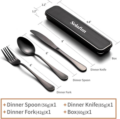 4-pieces Travel Set with Case Portable Silverware Utensils Set for work, Stainless Steel Reusable Flatware Set Cutlery Set for Camping Picnic Hiking Office (6.7inch, Matte Black)