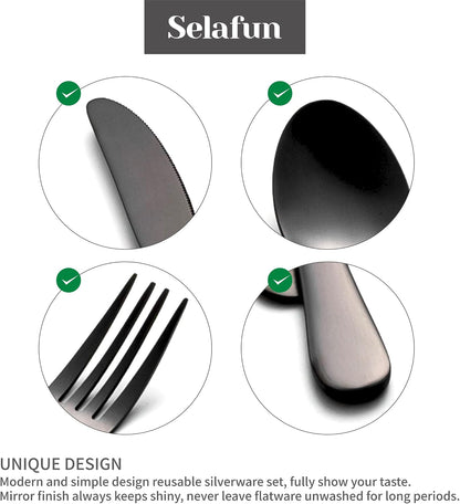 4-pieces Travel Set with Case Portable Silverware Utensils Set for work, Stainless Steel Reusable Flatware Set Cutlery Set for Camping Picnic Hiking Office (6.7inch, Matte Black)