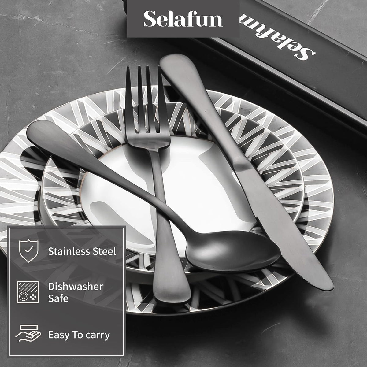 4-pieces Travel Set with Case Portable Silverware Utensils Set for work, Stainless Steel Reusable Flatware Set Cutlery Set for Camping Picnic Hiking Office (6.7inch, Matte Black)