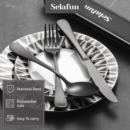 4-pieces Travel Set with Case Portable Silverware Utensils Set for work, Stainless Steel Reusable Flatware Set Cutlery Set for Camping Picnic Hiking Office (6.7inch, Matte Black)