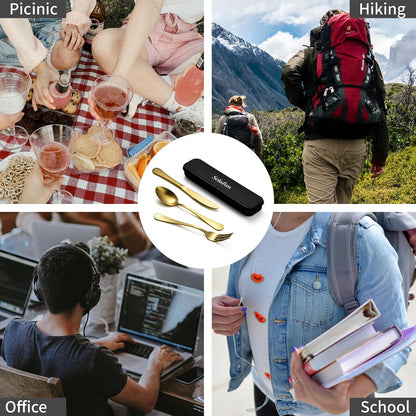 4-pieces Travel Set with Case Portable Silverware Utensils Set for work, Stainless Steel Reusable Flatware Set Cutlery Set for Camping Picnic Hiking Office (6.7inch, Matte Black)