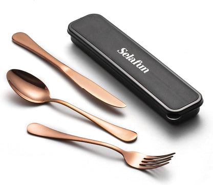 4-pieces Travel Set with Case Portable Silverware Utensils Set for work, Stainless Steel Reusable Flatware Set Cutlery Set for Camping Picnic Hiking Office (6.7inch, Matte Black)