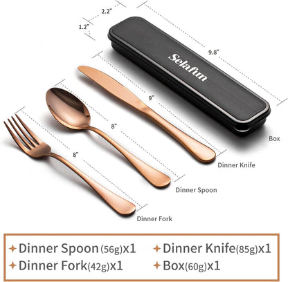4-pieces Travel Set with Case Portable Silverware Utensils Set for work, Stainless Steel Reusable Flatware Set Cutlery Set for Camping Picnic Hiking Office (6.7inch, Matte Black)