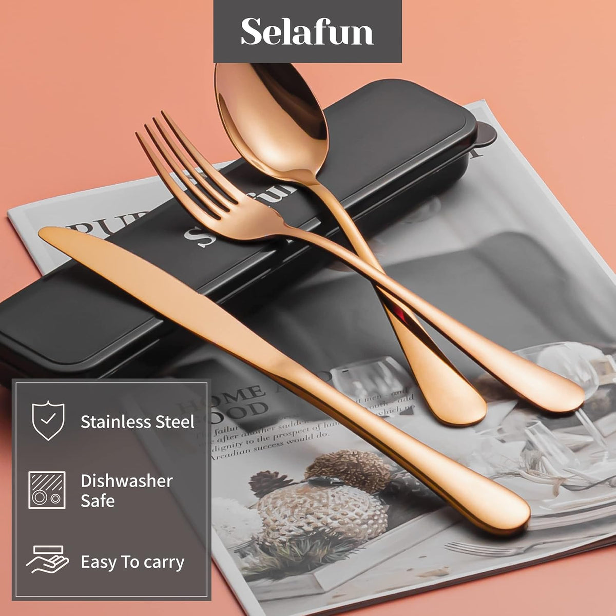 4-pieces Travel Set with Case Portable Silverware Utensils Set for work, Stainless Steel Reusable Flatware Set Cutlery Set for Camping Picnic Hiking Office (6.7inch, Matte Black)