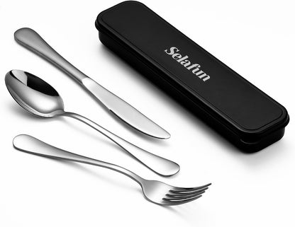 4-pieces Travel Set with Case Portable Silverware Utensils Set for work, Stainless Steel Reusable Flatware Set Cutlery Set for Camping Picnic Hiking Office (6.7inch, Matte Black)