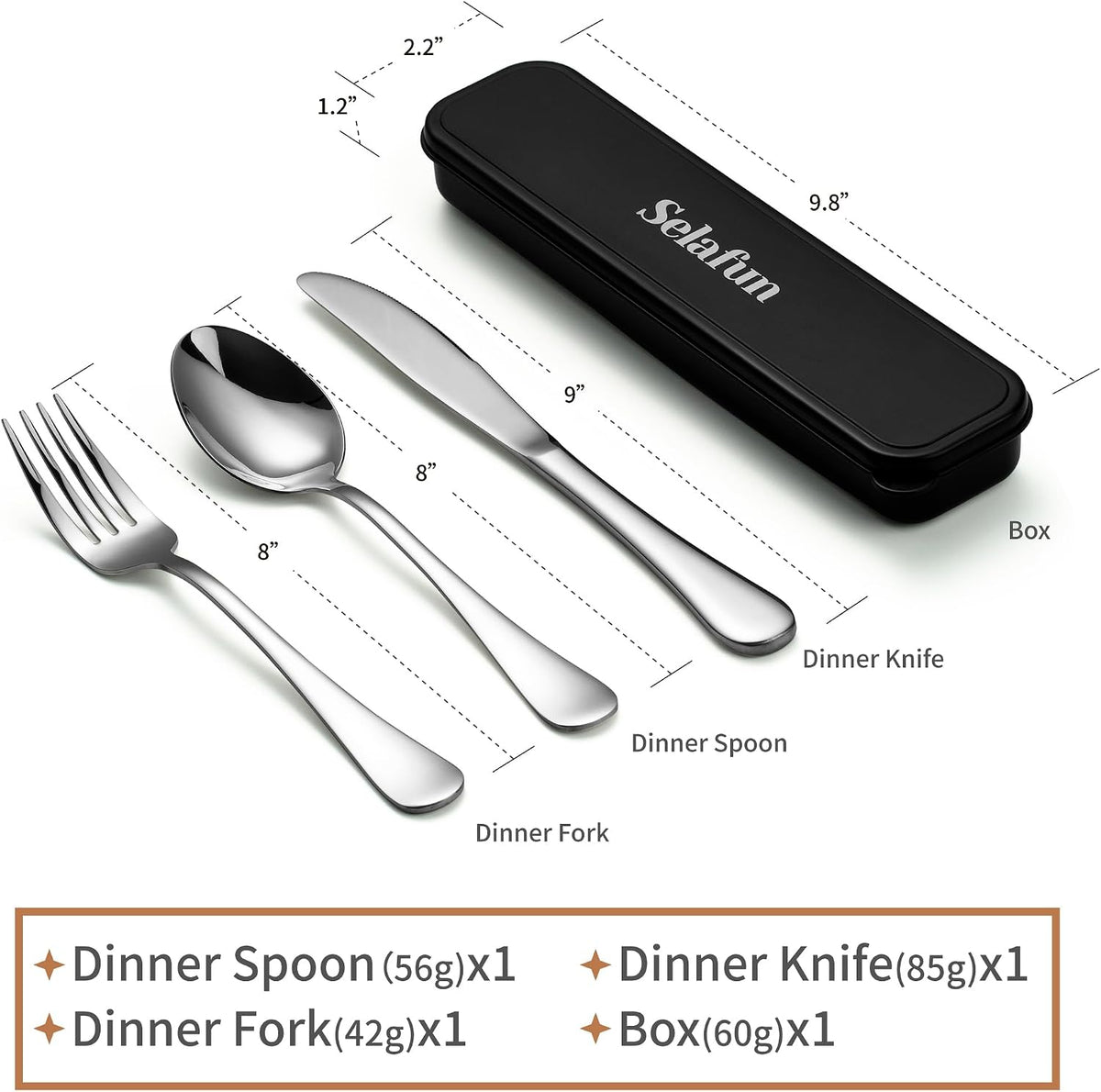 4-pieces Travel Set with Case Portable Silverware Utensils Set for work, Stainless Steel Reusable Flatware Set Cutlery Set for Camping Picnic Hiking Office (6.7inch, Matte Black)