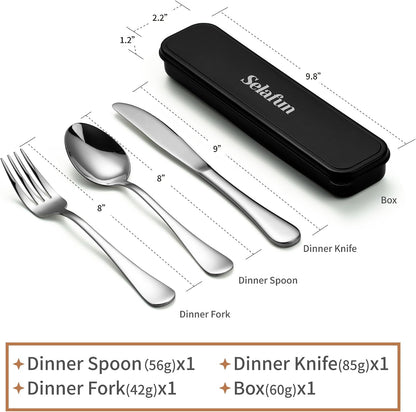 4-pieces Travel Set with Case Portable Silverware Utensils Set for work, Stainless Steel Reusable Flatware Set Cutlery Set for Camping Picnic Hiking Office (6.7inch, Matte Black)
